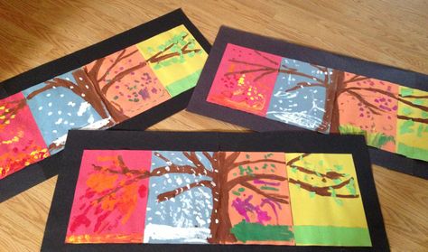 Four season tree for first and second grade to do in art class Seasons Artwork, Four Season Tree, Grade 1 Art, Season Tree, First Grade Art, Tree Study, 2nd Grade Art, 3rd Grade Art, Teaching Techniques