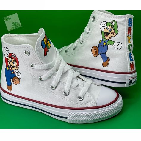 Art On Shoes, Star Mario, Paw Patrol Shoes, Shoes Customized, Custom Chuck Taylors, Toddler Converse, Baby Converse, Mario Luigi, Super Mario Art