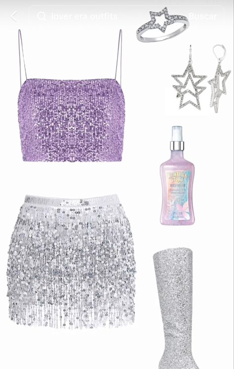 Star Concert Outfit, Olivia Rodrigo Guts Tour Outfit Ideas, 5sos Inspired Outfits, Sequin Tassel Skirt, Silver Skirt Outfits, Guts Spilled, Sparkle Outfits, Olivia Concert, Taylor Swift Halloween Costume