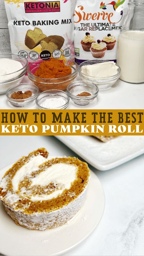 Keto Pumpkin Roll Keto Pumpkin Roll, Sponge Cake Roll, Almond Butter Brownies, Delicious Holiday Desserts, Keto Eating, Keto Recipes Breakfast, Keto Pumpkin, Keto Sweets, Pumpkin Roll