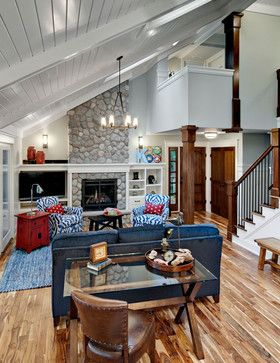 Living Photos Sloped Ceilings Design Ideas, Pictures, Remodel, and Decor Coastal Living Rooms, Brown Living Room, Living Room Remodel, Rustic Living, Luxury House Designs, Family Room Design, Rustic Living Room, Room Remodeling, Ideas Pictures