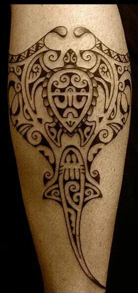 Manta Ray - Shark - Turtle / Polynesian Tribal Calf Tattoo Polynesian Tattoo Meanings, Celtic Tattoo For Women, Ta Moko Tattoo, Polynesian Tattoos Women, Tattoo Band, Dove Tattoos, Flying Bird Tattoo, Flying Tattoo, Polynesian Tattoos