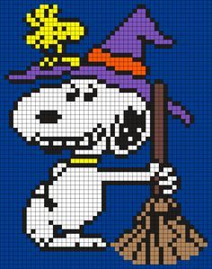 Halloween Snoopy And Woodstock (Square) Perler Bead Pattern / Bead Sprite Looming Patterns, Halloween Snoopy, Beads Halloween, Halloween Cross Stitch Patterns, Pony Bead Patterns, Kandi Patterns, Halloween Beads, Bead Projects, Tapestry Crochet Patterns