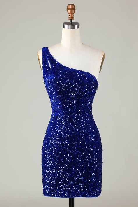 Zapakasa Women Blue Sequins Short Homecoming Dress Sheath One Shoulder Cocktail Dress with Tassel Winter Dance Dresses Blue, Short Sparkly Blue Dress, Navy Blue And Black Hoco Couple, Winter Formal Dresses Orange, Gorgeous Prom Dresses Short, Navy Blue Dress Hoco, Hoco Dresses Royal Blue, Royal Blue Dresses Short, Hoco Dresses Bodycon