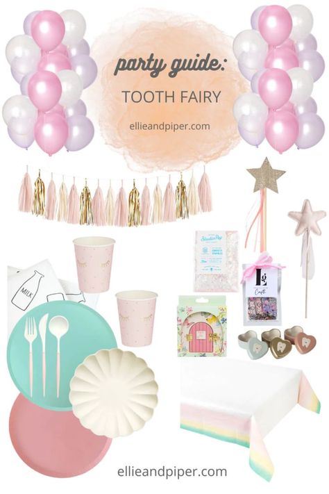 Losing a tooth and getting a visit from the tooth fairy is very exiting for your little one! Make it as special as you can with this tooth fairy party guide! Like what you see? Shop the links below or send us an email. We're always happy to help: hello@ellieandpiper.com. Tooth Fairy Party, Bouquet Pastel, Rainbow Table, Fairy Garden Party, Fairy Birthday Party, The Tooth Fairy, Party Goods, Fairy Party, Custom Balloons