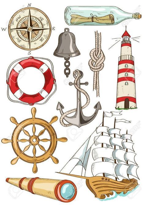 Compass Vector, Journal Stickers, الرسومات اللطيفة, Nautical Theme, Beach Art, Watercolor Clipart, Columbus, Compass, Lighthouse