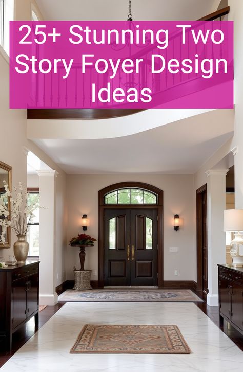 25+ Stunning Two Story Foyer Design Ideas Grand Entry Staircase, 2 Story Entryway Lighting, Two Story Entryway Lighting, Double Height Entrance Foyer, Grand Foyer Ideas Entryway, Tall Entryway Ideas, Foyer Ideas Entryway Stairs, Two Story Foyer Ideas, Two Story Foyer Ideas Entryway