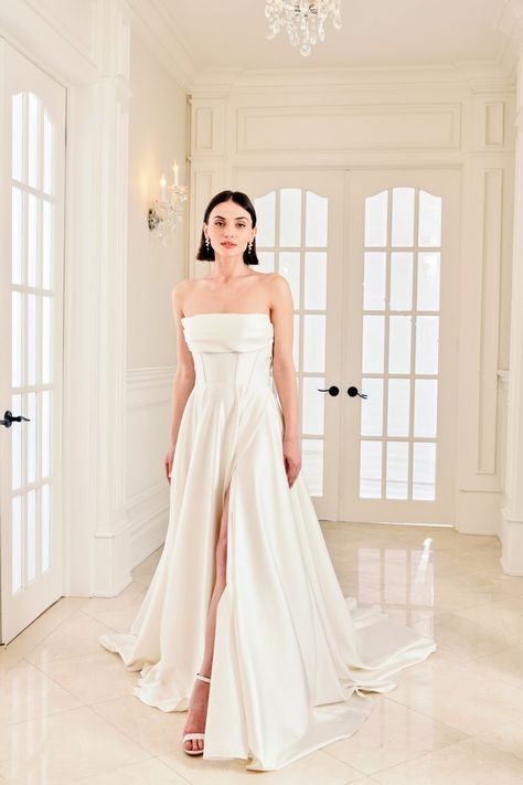 Kelly Faetanini | Kelly Faetinini - Saint | Kelly Faetanini Flagship Kelly Faetanini, White Magnolia, Designer Wedding Gowns, Strapless Gown, Designer Wedding, Perfect Wedding Dress, Wedding Dress Shopping, Stretch Satin, Wedding Arch