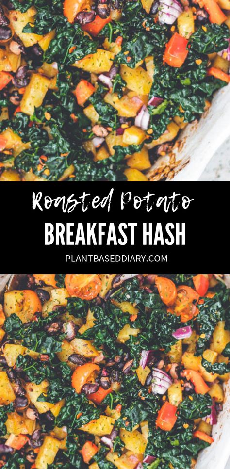 Roasted Potato Kale Breakfast Hash Kale For Breakfast, Sweet Potato Kale Hash, Kale Breakfast, Veg Breakfast Recipes, Sweet Potato Breakfast Hash, Veggie Breakfast, Roasted Potato, Good Breakfast, Csa Recipes