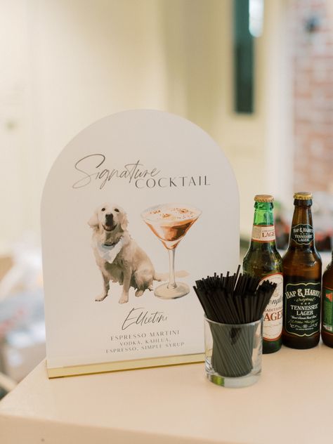 Espresso Martini Wedding Bar, Wedding Martini Bar, Espresso Martini Wedding, Mini Espresso Martini Wedding, Signature Wedding Drinks Espresso Martini, Signature Cocktail Wedding Sign With Dog, Bride And Groom Cocktail Sign, Signature Cocktail Sign, Cocktails Sign