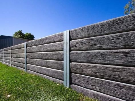 Concrete Sleeper Retaining Walls, Retaining Wall Bricks, Sleeper Retaining Wall, Concrete Sleepers, Retaining Wall Design, Concrete Retaining Walls, Landscaping Retaining Walls, Modern Fence, Retaining Walls