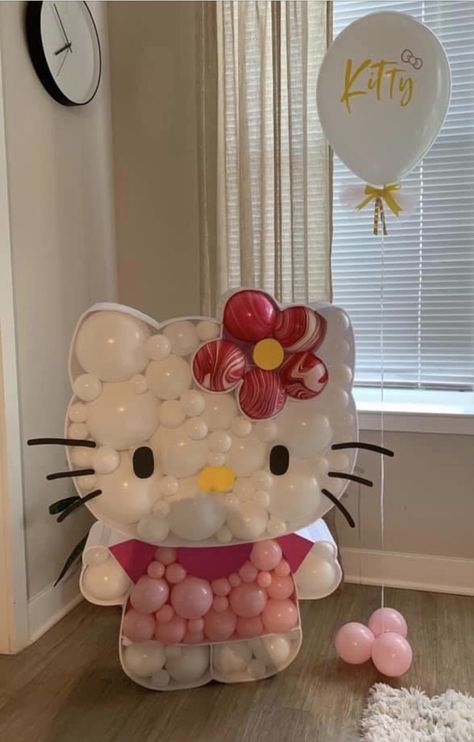 Hello Kitty Slumber Party Ideas, Hello Kitty First Birthday Cake, Cute Pink Party Ideas, Baddie Birthday Theme, Pink Hello Kitty Birthday Party, Hello Kitty Birthday Party Activities, Hello Kitty Birthday Balloons, Hello Kitty Birthday Diy, Hello Kitty Birthday Aesthetic