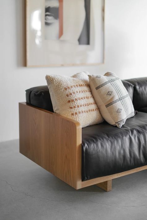 Carter Sofa - Croft House Design Studio - LA, California – CROFT HOUSE Japandi Sofa, Diy Furniture Sofa, Wooden Frame Sofa, Croft House, Sofa Wood Frame, Leather And Wood, Comfy Sofa, House Beds, Wooden Sofa