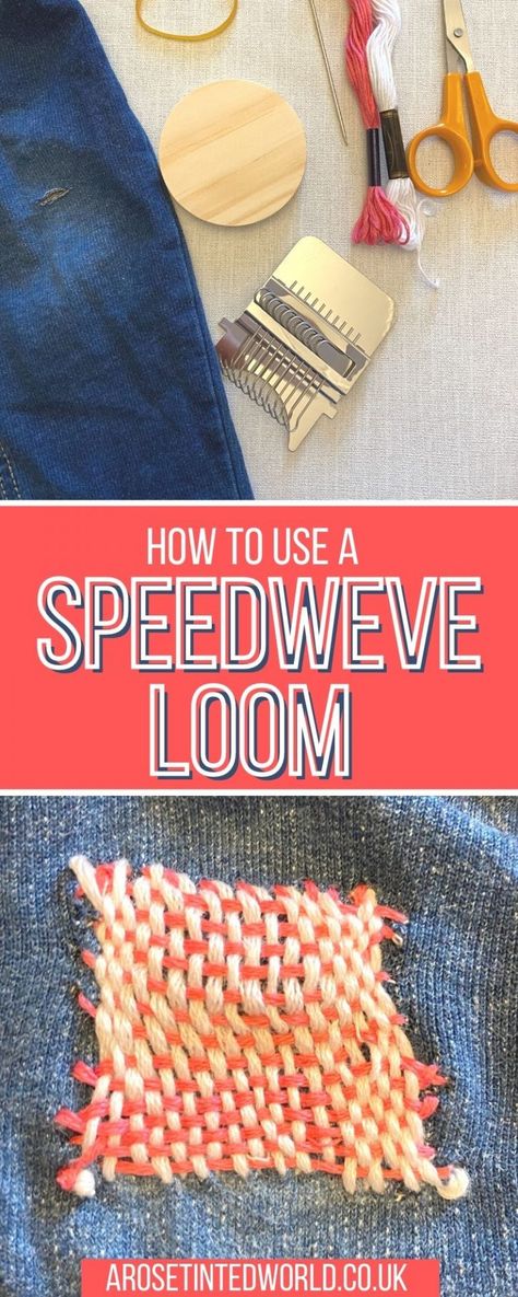 How To Use A Speedweve Loom To Mend Clothes ⋆ A Rose Tinted World Speed Weave, Mending Stitches, Holes In Clothes, Visible Mending Stitches, Darning Loom, Weaving Instructions, Loom Machine, Mending Clothes, Weaving Loom Projects