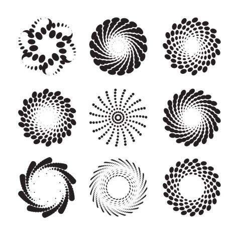 Radial dotted patterns Radial Drawing, Radial Balance Drawing, Radial Balance Design, Dot Pattern Geometric, Radial Design Art, Radial Balance, Spiral Background, Geometric Owl Tattoo, Black And White Spiral