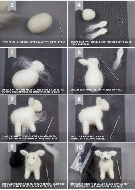 Needle Felted Lamb Tutorial, Needle Felting Diy Tutorials, Cotton Ball Crafts, Wool Felting Animals, Tovad Ull, Felting Tutorial, Needle Felting Tutorial, Sheep Crafts, Felting Diy