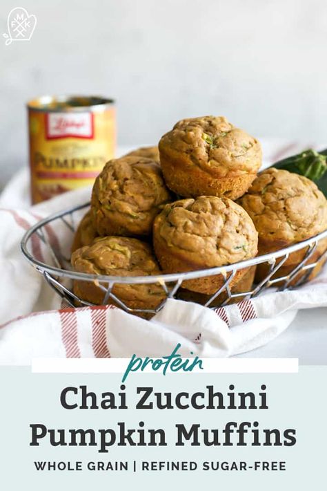 Zucchini Pumpkin Muffins, Grain Muffins, Chai Muffins, Pumpkin Zucchini Muffins, Pumpkin Zucchini, Healthy Muffin, Chai Spices, Bakery Goods, Muffins Recipes