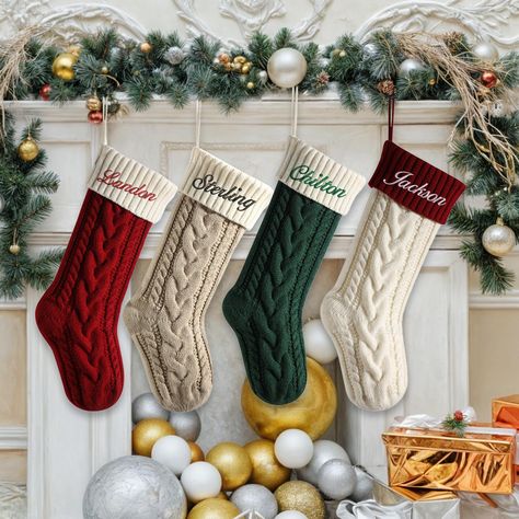 Christmas Family Knitted Stockings, Custom Embroidered Christmas Stockings, Personalized Christmas Socks With Names, Christmas Family Gifts Custom name Christmas stockings are a festive way to add a personal touch to your holiday décor. Each stocking can be embroidered with a name, making it a unique keepsake for family members or loved ones. Perfect for hanging by the fireplace, these stockings add charm and warmth to holiday celebrations. They are great for holding small gifts, treats, or fest Christmas Stocking Images, Holiday Family Gifts, Stockings With Names, Embroidered Stockings, Family Christmas Stockings, Holiday Monogram, Monogram Stockings, Family Stockings, Stockings Christmas