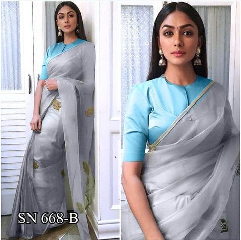 Organza Saree With Contrast Blouse, Bridal Wedding Outfit, Bridesmaid Indian, Sabyasachi Designer, Saree Party, Designer Wardrobe, Saree Bollywood, Organza Silk Saree, Party Wear Saree