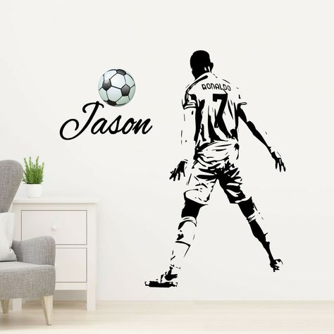 Sports Room Boys, Football Bedroom, Reference Photos For Artists, Sports Decor, Football Stickers, Personalized Football, Sports Decorations, Painted Wall, Boys Bedroom