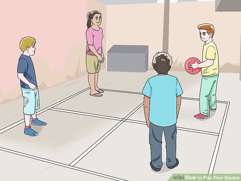 3 Ways to Play Four Square - wikiHow Four Square Game Rules, Four Square Game, 4 Square Game, Elementary Pe Games, Pe Games Elementary, Recess Games, Physical Education Lessons, Hand Games, Playground Games