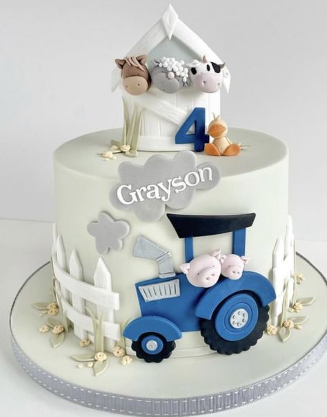 Tractor Birthday Cakes, Farm Birthday Cakes, Barnyard Cake, Christening Cake Boy, Cake Designs For Boy, Farm Animal Cakes, Boys First Birthday Cake, Tractor Cake, Baby Boy Birthday Cake