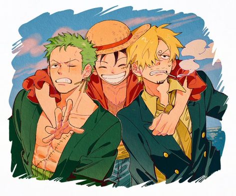 Sanji Luffy, Zoro And Sanji, Monster Trio, One Piece Fairy Tail, Zoro Sanji, One Piece Funny, One Piece Drawing, One Piece Fanart, Roronoa Zoro