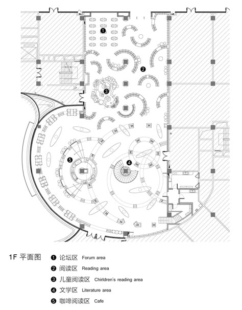 Perspective Model, Alcove Shelf, Library Floor Plan, Panda Climbing, Nobu Restaurant, Library Plan, Bookstore Design, School Concept, Black Floor Tiles