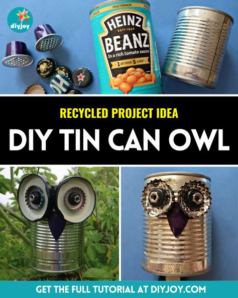 Owl Tutorial, Outdoors Ideas, Recycled Tin Cans, Aluminum Can Crafts, Gaffer Tape, Recycled Tin, Aluminum Can, Yard Project, Tin Cans