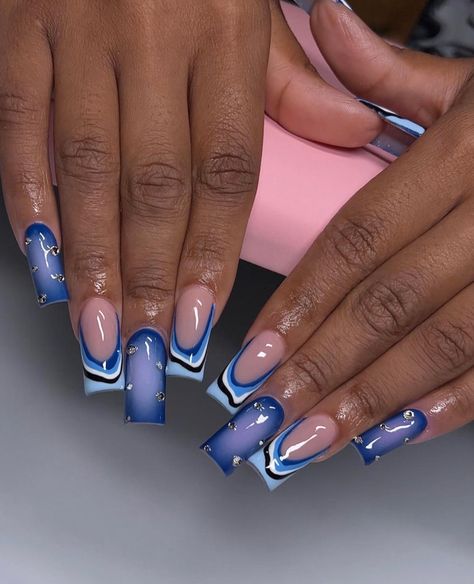 Freestyle Nails, Nail Stylist, Acrylic Nail Set, Duck Nails, Blue Acrylic Nails, Drip Nails, Nail Blue, Nail Room, Colored Acrylic Nails