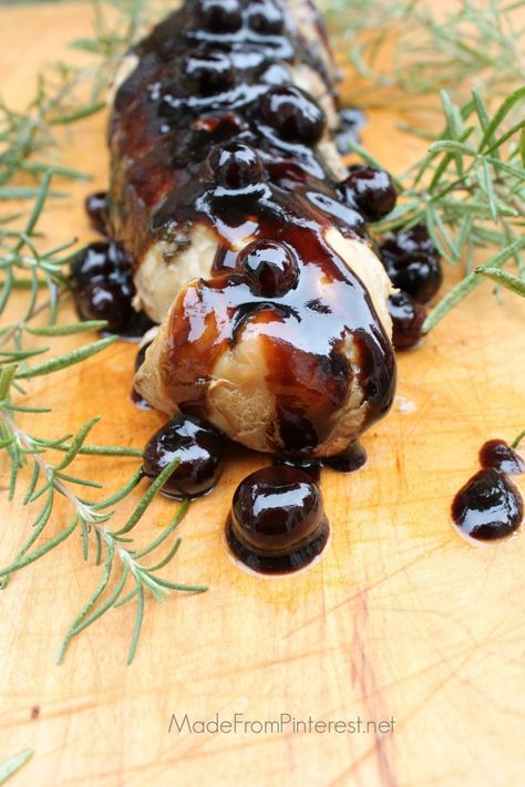 Blueberry Balsamic Glazed Pork Tenderloin - The meat is great, but this is all about the glaze. THE GLAZE is outstanding. Balsamic Glazed Pork Tenderloin, Blueberry Balsamic, Glazed Pork Tenderloin, Slow Cooker Pork Tenderloin, Health Cooking, Glazed Pork, Pork Glaze, Tenderloin Recipes, Pork Tenderloin Recipes