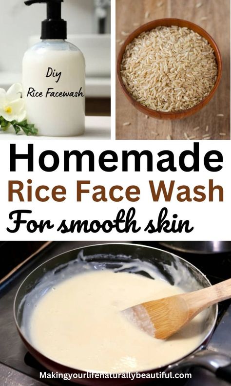 Homemade rice face wash Rice For Skin, Natural Face Wash Recipe, Rice Water Cleanser, Home Remedies For Face, Diy Face Cleanser, Face Wash Recipe, Benefits Of Rice, Homemade Face Wash, Diy Face Wash