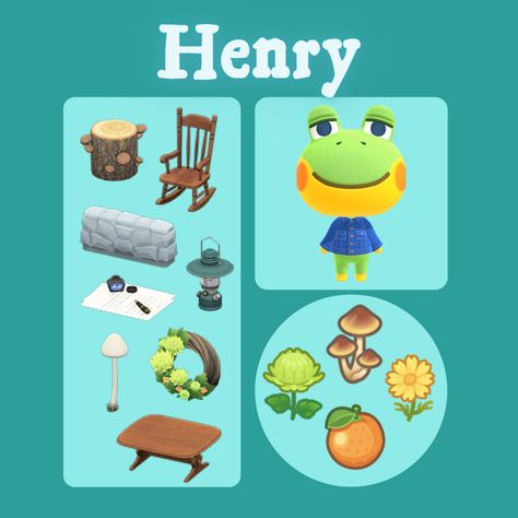 Acnh Henry Yard, Animal Crossing Henry, Acnh Henry, Animal Crossing Yard Guide, Acnh Yard Guide, Cottagecore Yard, Villagers Acnh, Animal Crossing Yard Ideas, Animal Crossing Yard