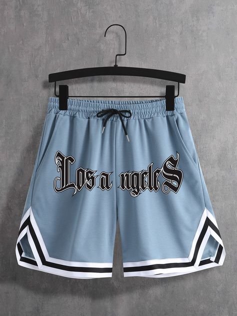 Men Letter Graphic Contrast Trim Drawstring Waist Shorts Jordan Shorts Outfits For Men, Nba Shorts Outfit Men, Sportswear-style Streetwear Shorts, Cotton Streetwear Shorts, Casual Streetwear Shorts With Logo Print, Jordan Shorts Men, Men’s Shorts Streetwear, Graphic Print Streetwear Shorts, Jordan Shorts