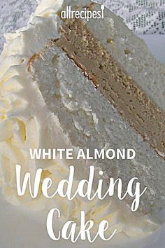 The Best Wedding Cake Recipe, Dense Almond Cake Recipe, White Almond Cake Recipe Easy, Wedding Almond Cake, Moist Wedding Cake Recipe, Almond Cake Recipe From Box Sour Cream, Traditional Wedding Cake Recipe, Classic Wedding Cake Recipe, Almond Butter Cream Frosting