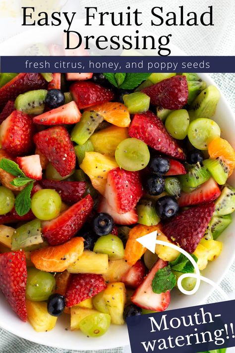 Brunch Fruit Salad, Homemade Fruit Salad, Fruit Salad Dressing, Fruit Dressing, Breakfast Fruit Salad, Easy Fruit Salad, Easy Fruit Salad Recipes, Sugar Free Fruits, Healthy Fruit Salad