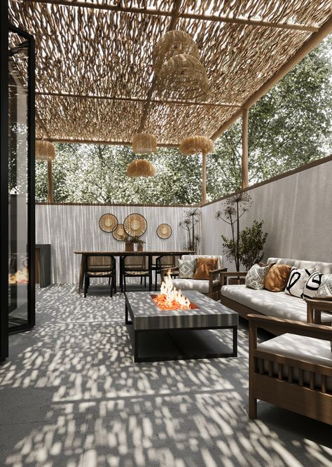 BOHO ROOF :: Behance Outside Roof Patio, Boho Rooftop Terrace, Terrace Seating Ideas, Bohemian Terrace, Loft House Ideas, Terrace Design Ideas, Moroccan Style Home, Roof Terrace Design, Backyard Shade