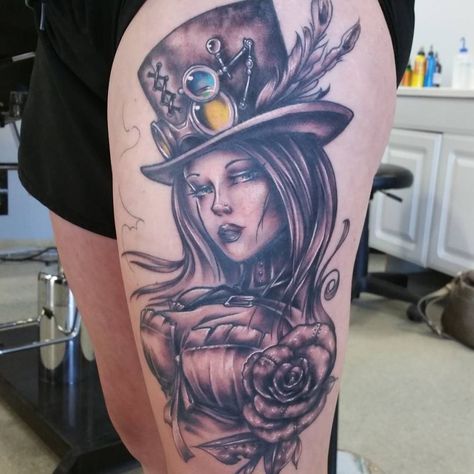 Steampunk Tattoos For Women, Steampunk Tattoo Ideas, Steampunk Tattoos, Herren Hand Tattoos, Steampunk Tattoo, Unique Tattoos For Women, Pin Up Girl Tattoo, Steampunk Woman, Stencil Outline