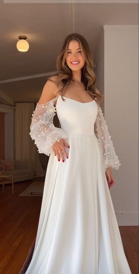 Aries Wedding Dress, Long Sleeve Off Shoulder Wedding Dress, May Wedding Dress, A Line Wedding Dress With Sleeves, Bride Era, Shoulder Wedding Dress, May Wedding, Off Shoulder Wedding Dress, Classy Wedding Dress