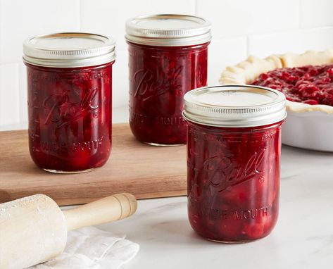 Cherry Pie Filling Canning Recipe | Ball® Mason Jars Mixed Berry Pie Filling Recipe, Cherry Recipes Canning, Berry Pie Filling Recipe, Mixed Berry Pie Filling, Pie Filling Canning, Berry Pie Filling, Sour Cherry Pie, Almond Pie, Mixed Berry Pie