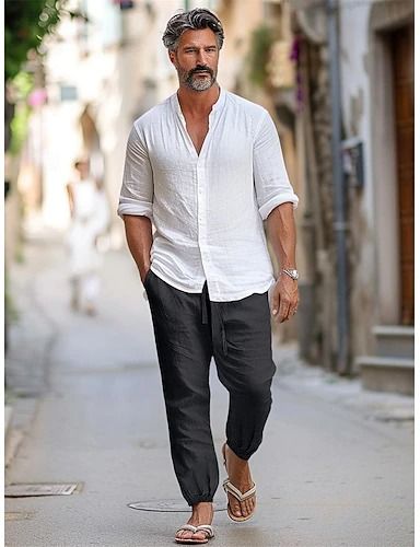 Cotton & Linen| Variety of selections that fits every man Men Linen Outfit Summer, Spanish Lifestyle, Mens Linen Shirts Casual, Linen Pants Men, Mens Resort Wear, Quirky Clothing, Black Linen Pants, Mens Linen Pants, Comfortable Office