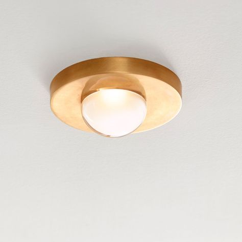 Visual Comfort Modern Ebell 1 - Light LED Flush Mount by Kelly Wearstler | Perigold Kelly Wearstler Lighting, Brass Bathroom Lighting, Brass Flush Mount Light, Glass Prism, Led Flush Mount Ceiling Light, Glass Interior, Flush Mount Chandelier, Multi Dimensional, Light Fixtures Flush Mount