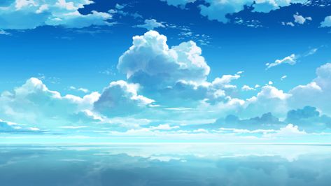 Cloud Illustration, Blue Anime, Photo To Cartoon, Sky Landscape, Ocean Vibes, Inspirational Artwork, Cloud Painting, Cool Wallpapers Art, Honkai Impact