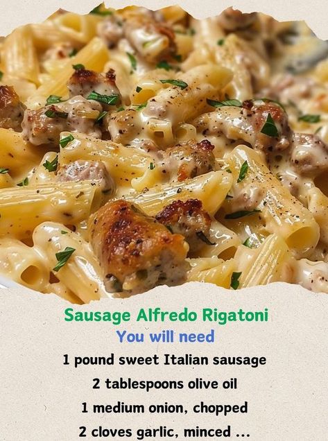 Alexander's Recipes Alfredo Rigatoni, Sausage Alfredo, Rigatoni Pasta, Sweet Italian Sausage, Rigatoni, Italian Sausage, Roasted Garlic, 1 Pound, Pasta Sauce