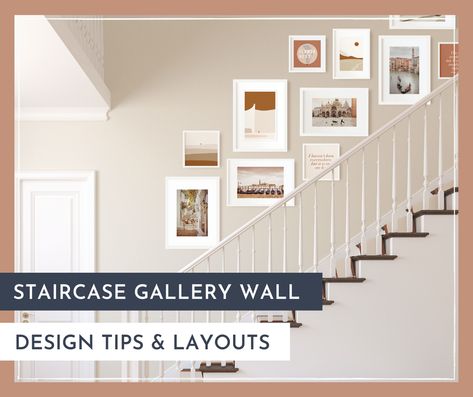 Staircase Gallery Wall: Design Tips & Layouts - MK Envision Galleries Gallery Wall Layout Stairs, Stairway Pictures, Foto Scale, Gallery Wall Stairs, Staircase Gallery Wall, Stairway Gallery Wall, Stairway Gallery, Wall Staircase, Staircase Gallery