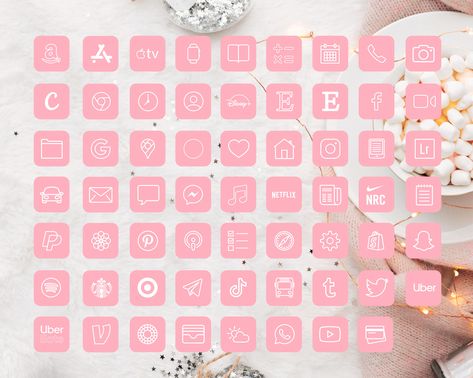 Pink iOS14 Home Screen App Icons | 62 App Pack | iPhone App Icons | Home Screen Icons | App Icons Aesthetic | App Icon Covers Wallpapers Rosa, Icona Ios, App Ikon, Netflix App, Ios App Iphone, Christmas Apps, Gadgets Electronics, Cute App, Iphone App Layout