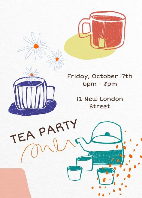 Tea party invitation poster template | premium image by rawpixel.com / Wan Tea Poster Design, Tea Party Poster, Tea Party Card, Funny Templates, Tea Party Party, Kids Social Media, Invitation Poster, Chill Zone, Tea Party Invitations