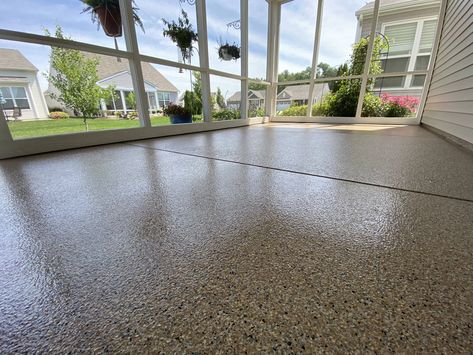 GatorGuard Concrete Coatings offers full broadcast coatings for your sunroom, screened-in porched, covered porch, patios, and so much more. Our floors are a perfect addition to your outdoor area, as they are resistant to UV and water damage. As well as being easily cleanable, GatorGuard floors make your room pop more than ever before. Check out our wide range of colors and styles available on our website! Beauty Schedule, Inexpensive Flooring, Concrete Coatings, Floor Ideas, Screened In Patio, Epoxy Coating, Epoxy Floor, Screened In Porch, Room Flooring