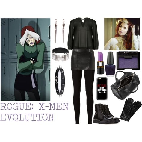 Rogue: X-Men Evolution by ladydeathstrikex on Polyvore featuring Threads, Rick Owens Lilies, Forever 21, Alexander Wang, Trend Cool, Yves Saint Laurent, Roeckl, NARS Cosmetics, Kosta Boda and OPI X Men Outfits, Rogue Outfit, X Men Evolution Rogue, Rogue X Men, X Men Evolution, Rick Owens Lilies, Kosta Boda, Disney Style, Rick Owens