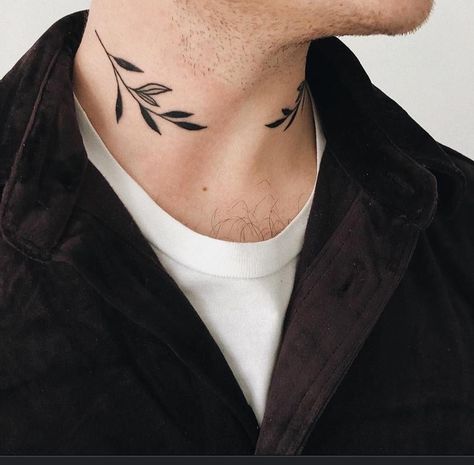 Leaf Neck Tattoo, Tatuagem Masculina Pequena, Small Chest Tattoos, Nature Tattoos, Dope Tattoos, Simplistic Tattoos, Chest Tattoo, Blackwork Tattoo, Couple Tattoos